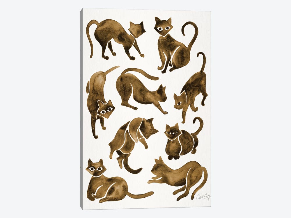 Cat Positions, Sepia by Cat Coquillette 1-piece Canvas Print