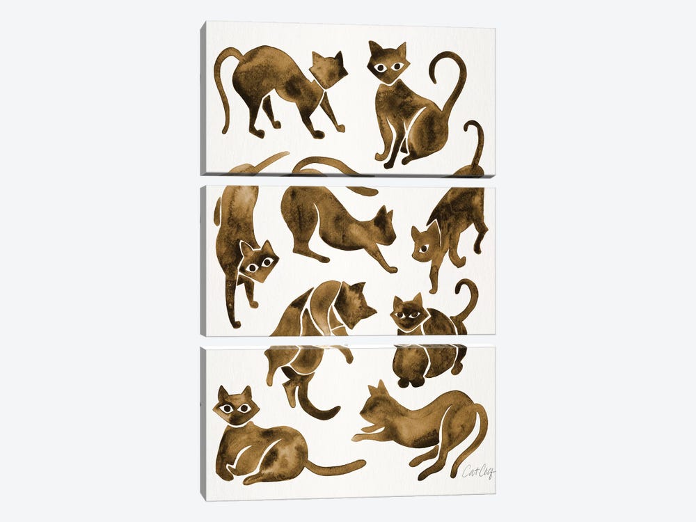 Cat Positions, Sepia by Cat Coquillette 3-piece Art Print