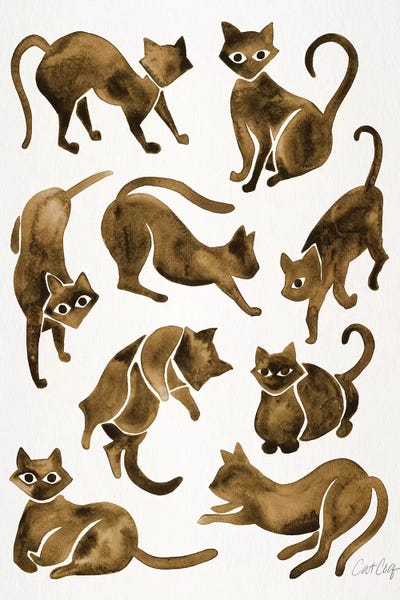 Animal Patterns: Cat Positions, Sepia by Cat Coquillette
