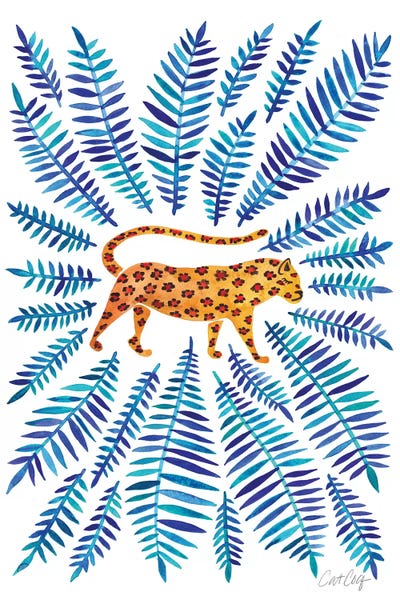 Jaguar, Blue Leaves by Cat Coquillette art print