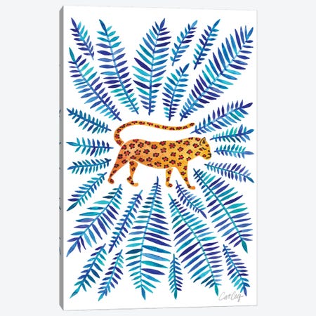 Jaguar, Blue Leaves Canvas Print #CCE293} by Cat Coquillette Canvas Art