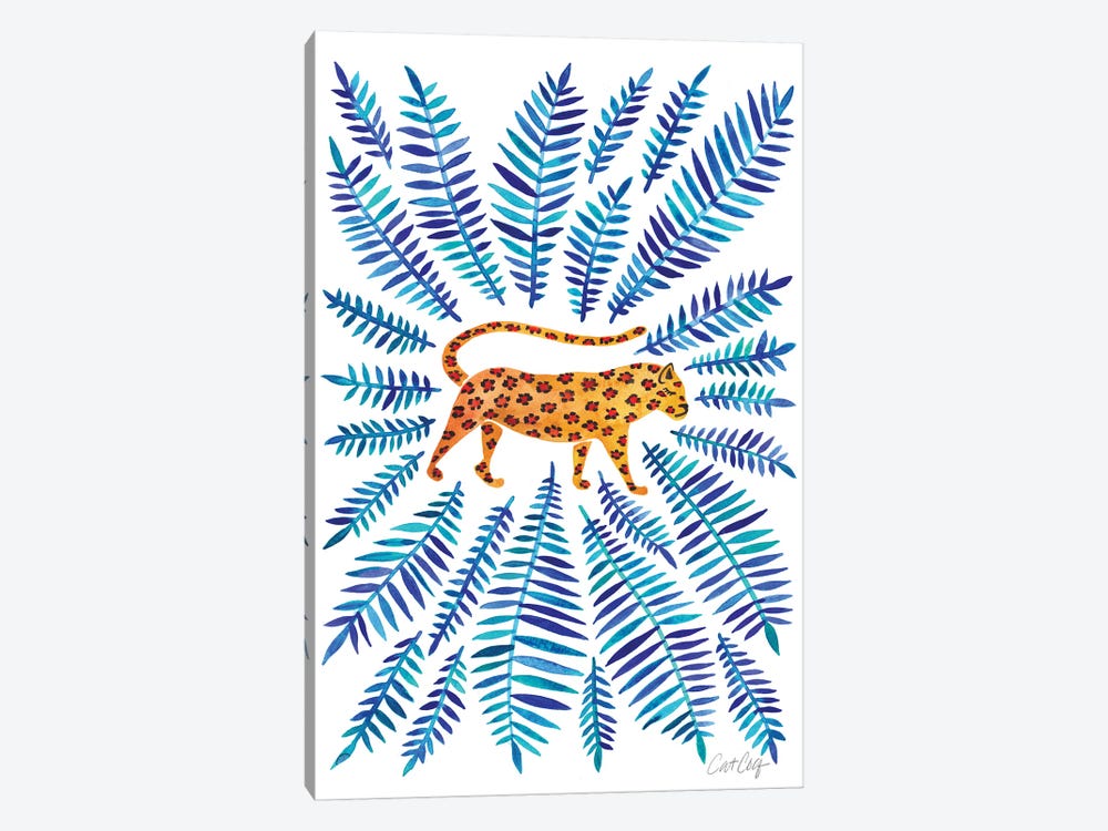 Jaguar, Blue Leaves by Cat Coquillette 1-piece Canvas Art Print