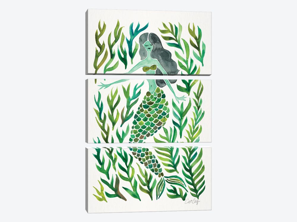 Kelp Forest Mermaid, Green by Cat Coquillette 3-piece Canvas Wall Art
