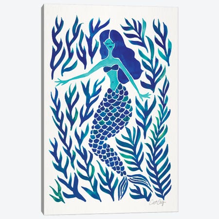 Kelp Forest Mermaid, Navy Canvas Print #CCE295} by Cat Coquillette Canvas Print