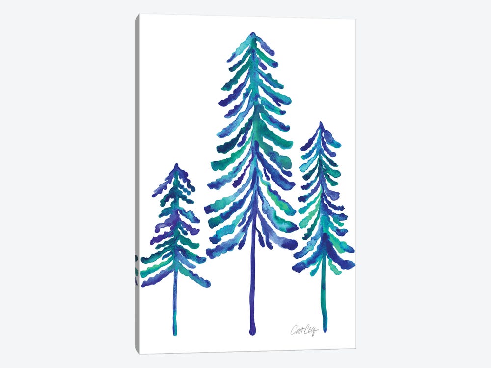 Pine Trees, Blue by Cat Coquillette 1-piece Canvas Print