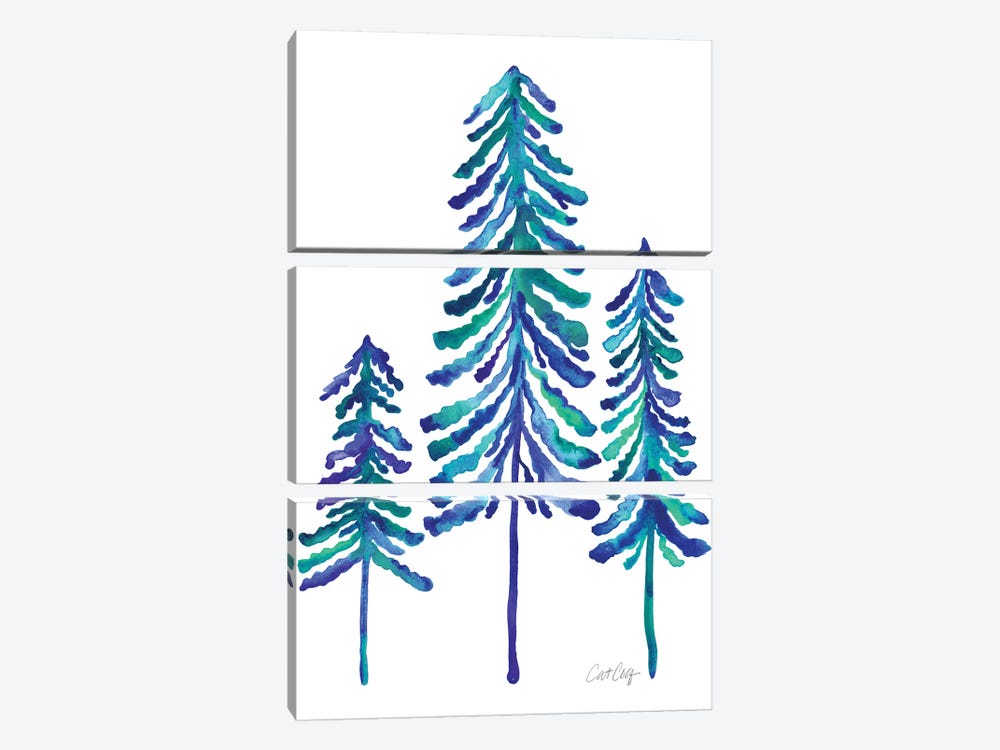 Pine Trees, Blue by Cat Coquillette 3-piece Canvas Art Print