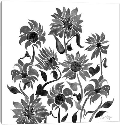 Sunflower Watercolor, Black Canvas Art Print - Sunflower Art