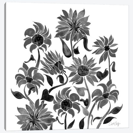 Sunflower Watercolor, Black Canvas Print #CCE301} by Cat Coquillette Canvas Wall Art