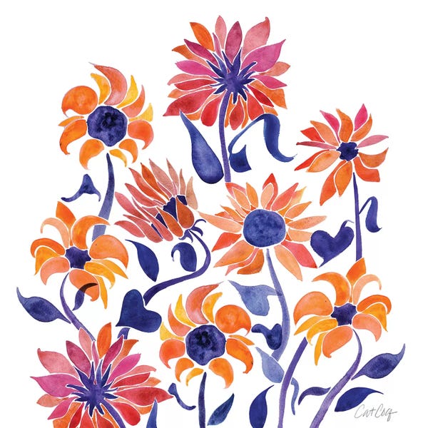 Cat Coquillette: Sunflower Watercolor, Sunset by Cat Coquillette