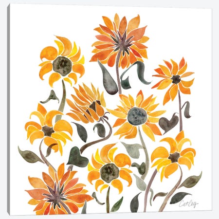 Sunflower Watercolor, Yellow Canvas Print #CCE303} by Cat Coquillette Canvas Art