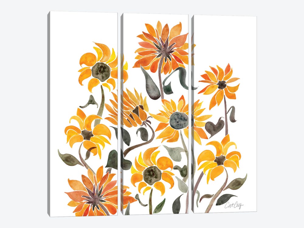 Sunflower Watercolor, Yellow by Cat Coquillette 3-piece Art Print