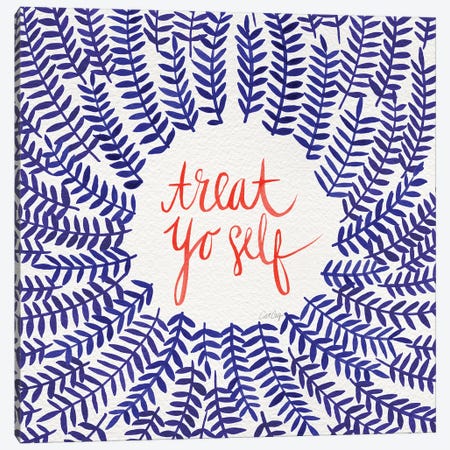 Treat Yo Self, Coral & Navy Canvas Print #CCE311} by Cat Coquillette Canvas Print