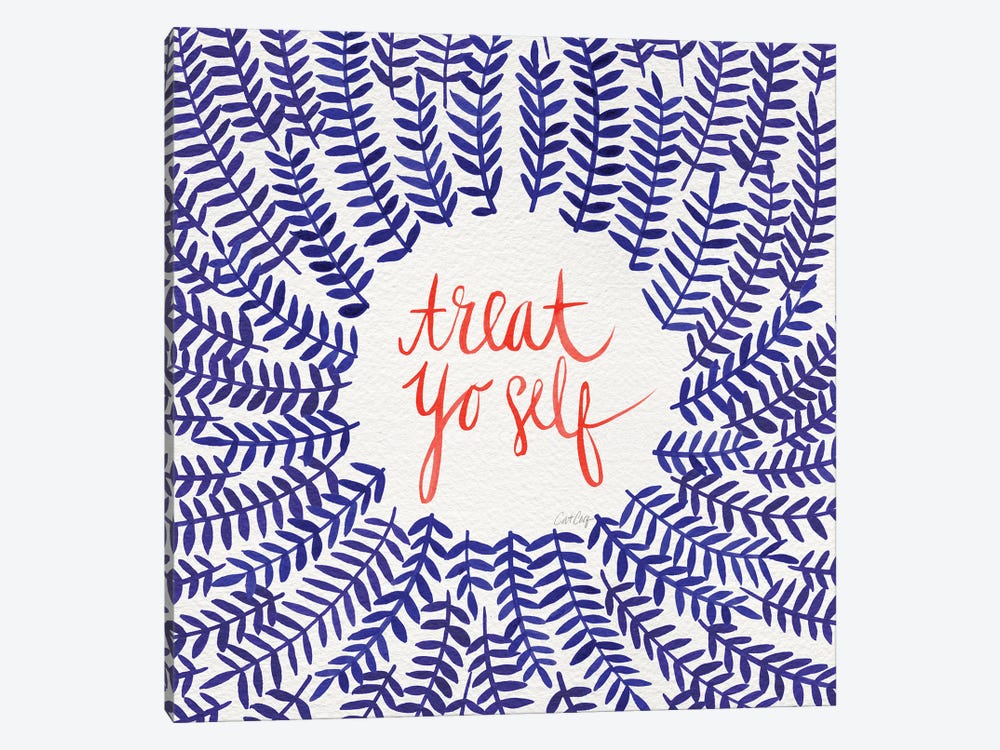 Treat Yo Self, Coral & Navy by Cat Coquillette 1-piece Canvas Wall Art
