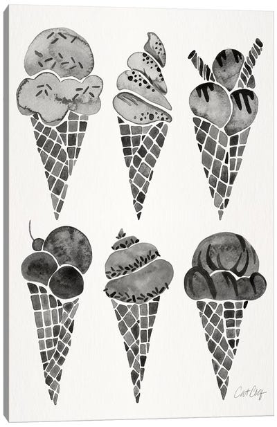 Black Ice Cream Cones Canvas Art Print - Ice Cream & Popsicle Art