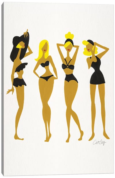Blondes In Black Beach Bombshells Canvas Art Print - Women's Swimsuit & Bikini Art