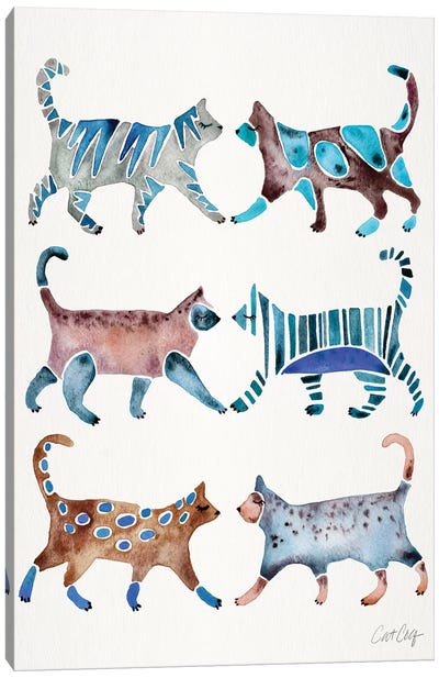 Blue & Brown Cat Collection Canvas Art Print - Cat Coquillette