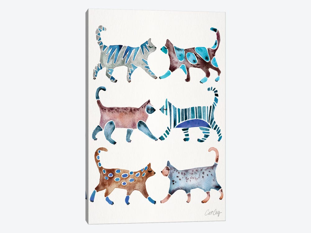 Blue & Brown Cat Collection by Cat Coquillette 1-piece Canvas Artwork