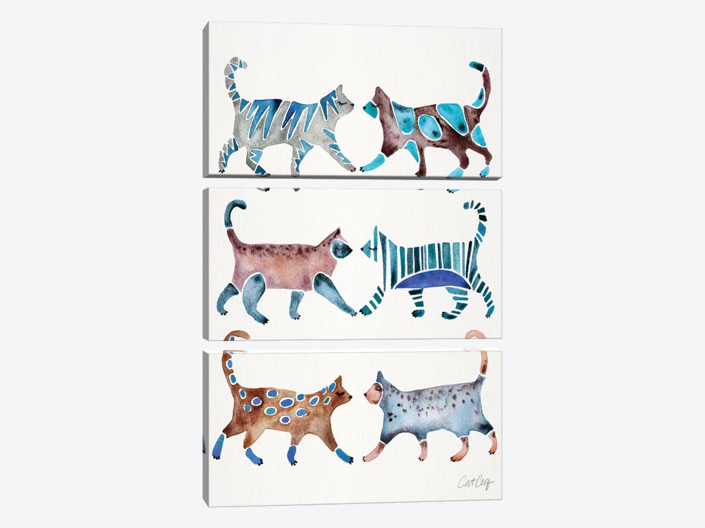 Blue & Brown Cat Collection by Cat Coquillette 3-piece Canvas Artwork