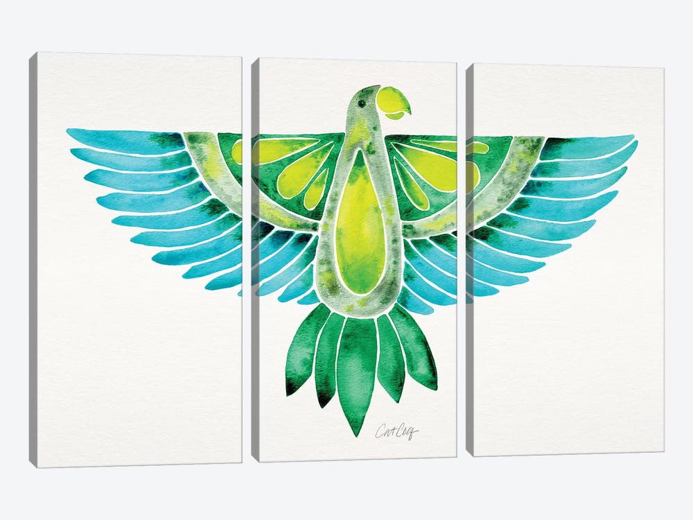 Blue & Green Parrot by Cat Coquillette 3-piece Art Print