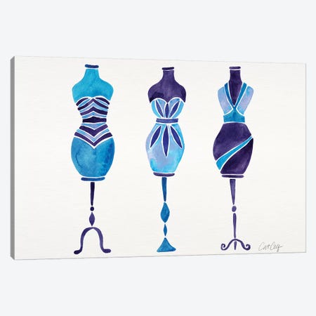 Blue 3 Dresses Canvas Print #CCE337} by Cat Coquillette Canvas Wall Art