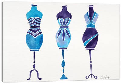 Blue 3 Dresses Canvas Art Print - Laundry Room Art