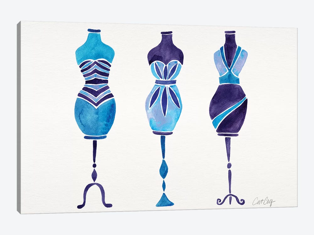 Blue 3 Dresses by Cat Coquillette 1-piece Canvas Wall Art