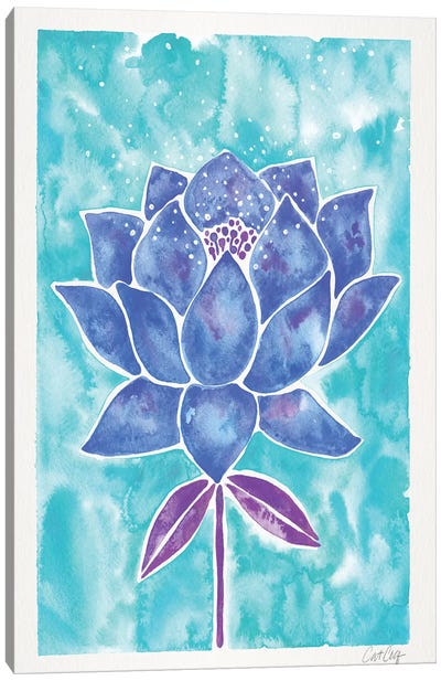 Blue Background Lotus Blossom Canvas Art Print - Cat Coquillette