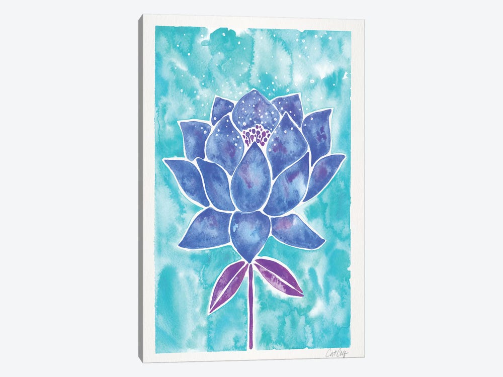Blue Background Lotus Blossom by Cat Coquillette 1-piece Art Print