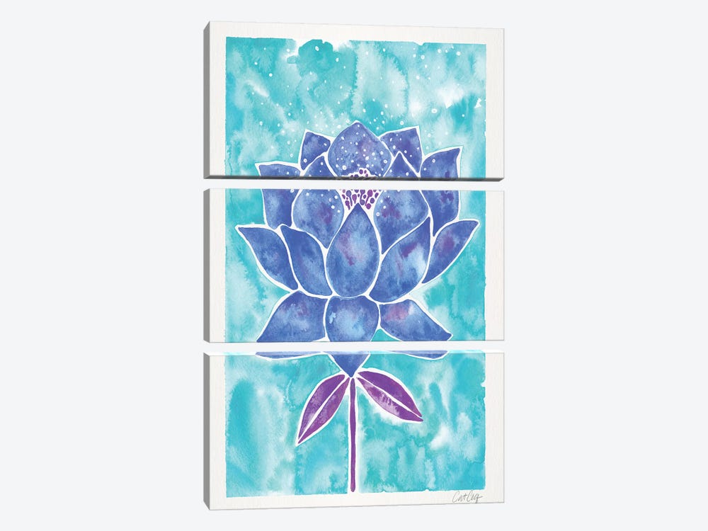 Blue Background Lotus Blossom by Cat Coquillette 3-piece Canvas Art Print