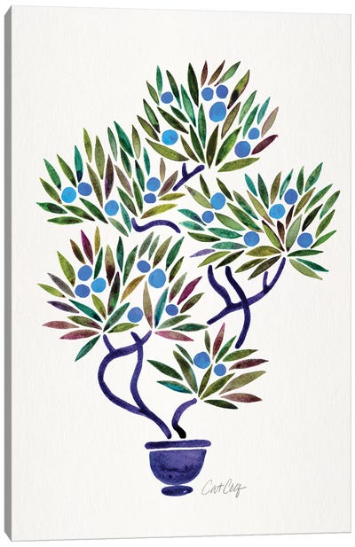 Blue Bonsai Orange Canvas Art Print - Mediterranean Décor