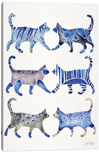 Blue Cat Collection Canvas Art Print - Charming Blue