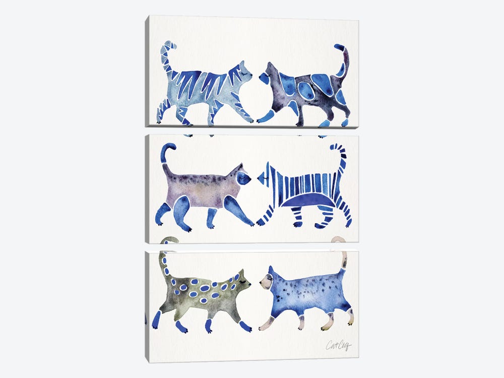 Blue Cat Collection by Cat Coquillette 3-piece Canvas Artwork