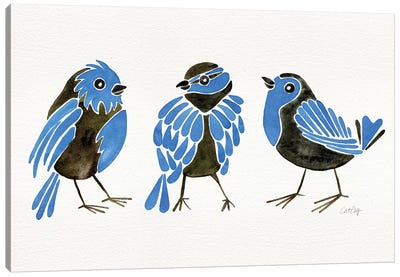 Blue Finches Canvas Art Print - Charming Blue