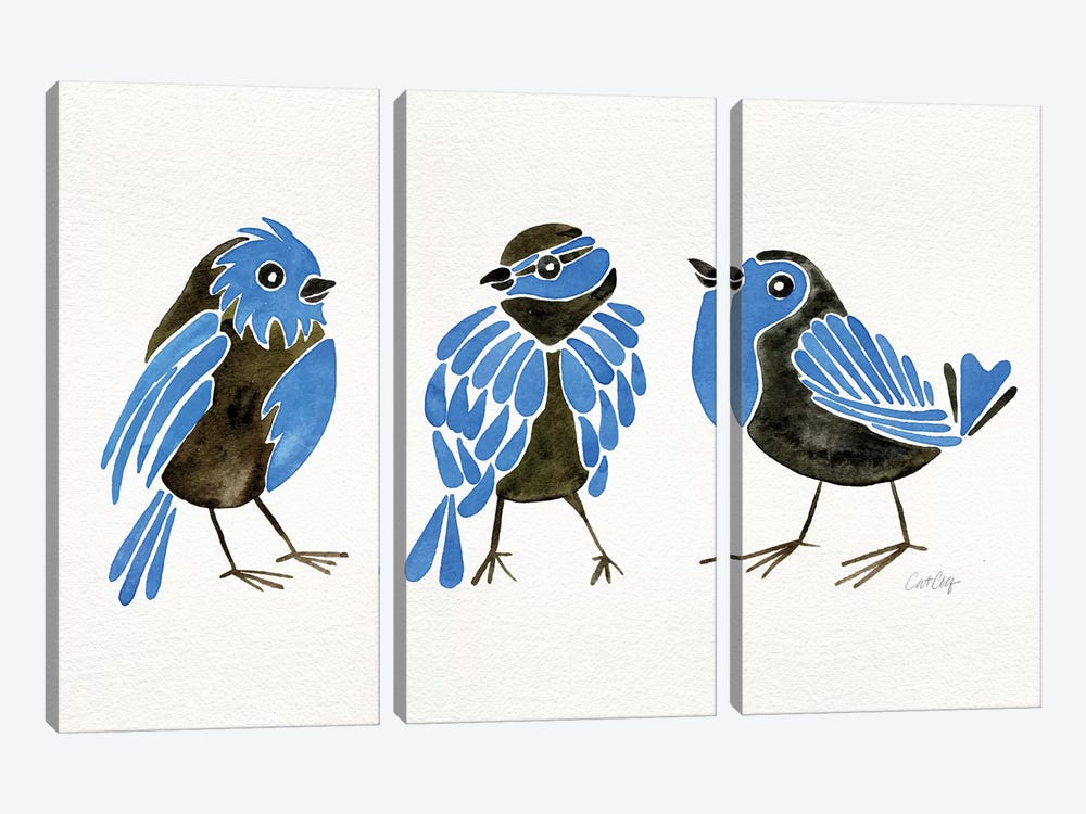 Blue Finches by Cat Coquillette 3-piece Art Print