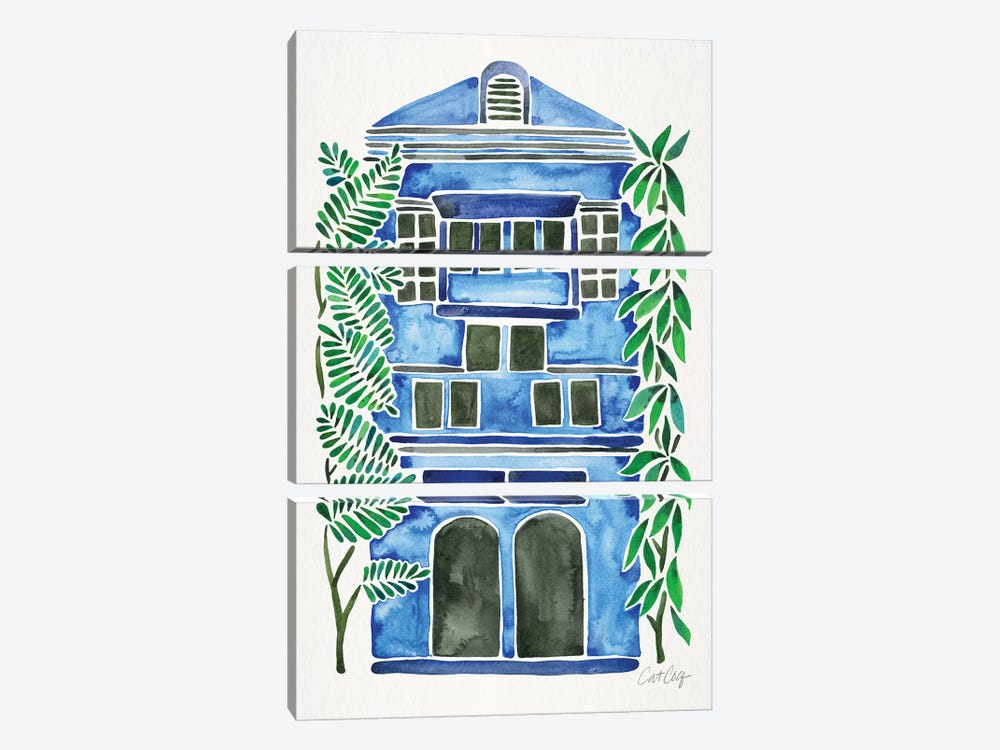Blue House by Cat Coquillette 3-piece Canvas Art Print