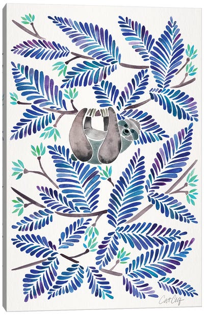 Blue Sloth Canvas Art Print - Blue Tropics