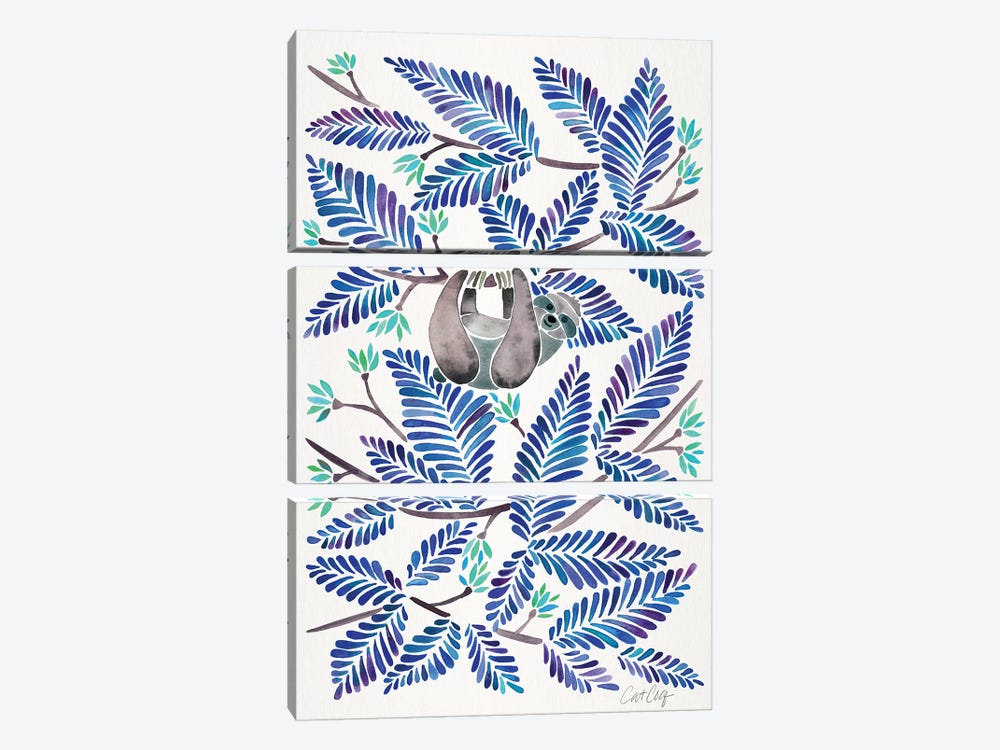 Blue Sloth by Cat Coquillette 3-piece Canvas Wall Art