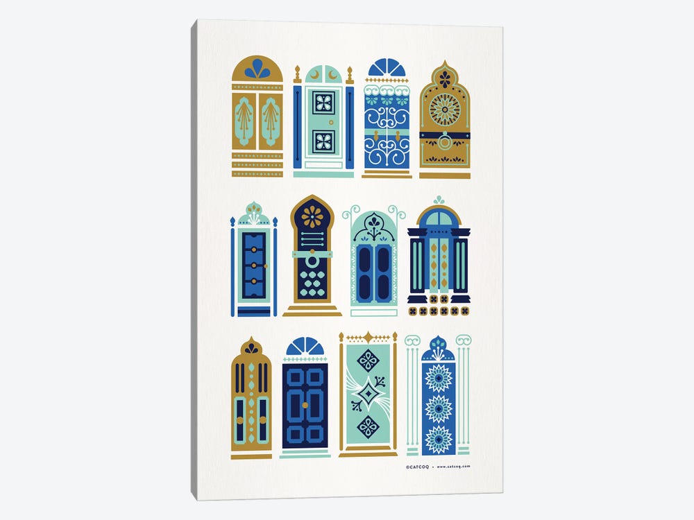 Blue Tan Doors by Cat Coquillette 1-piece Art Print
