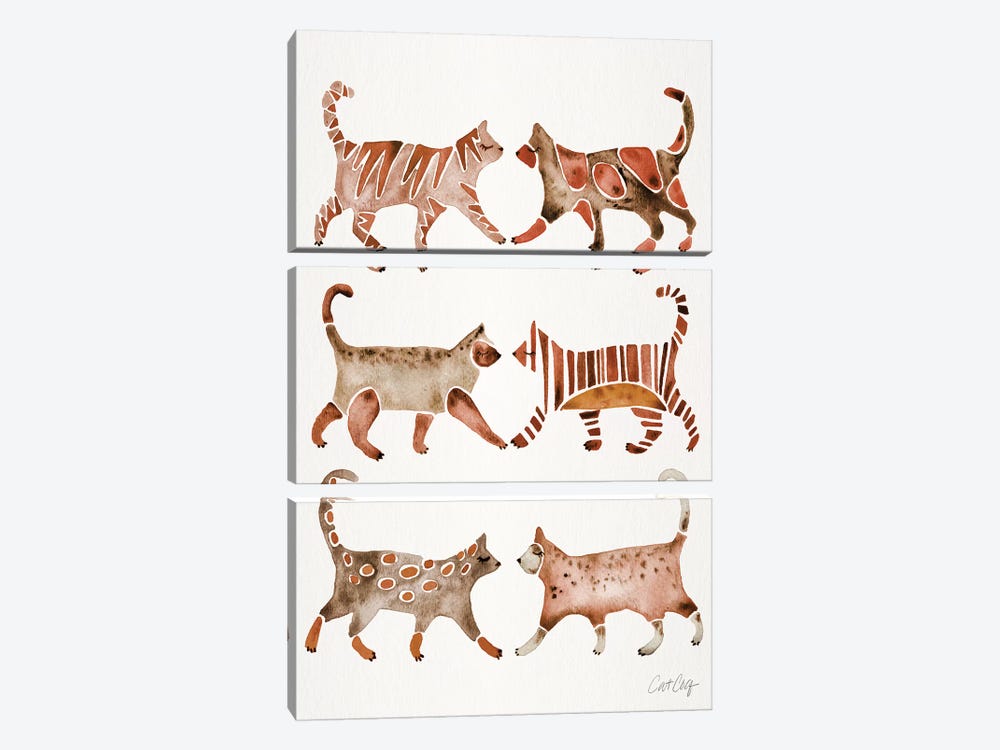 Brown Cat Collection by Cat Coquillette 3-piece Canvas Print