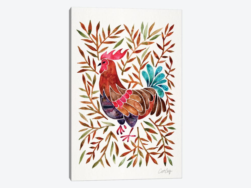 Brown Leaves Rooster by Cat Coquillette 1-piece Canvas Art