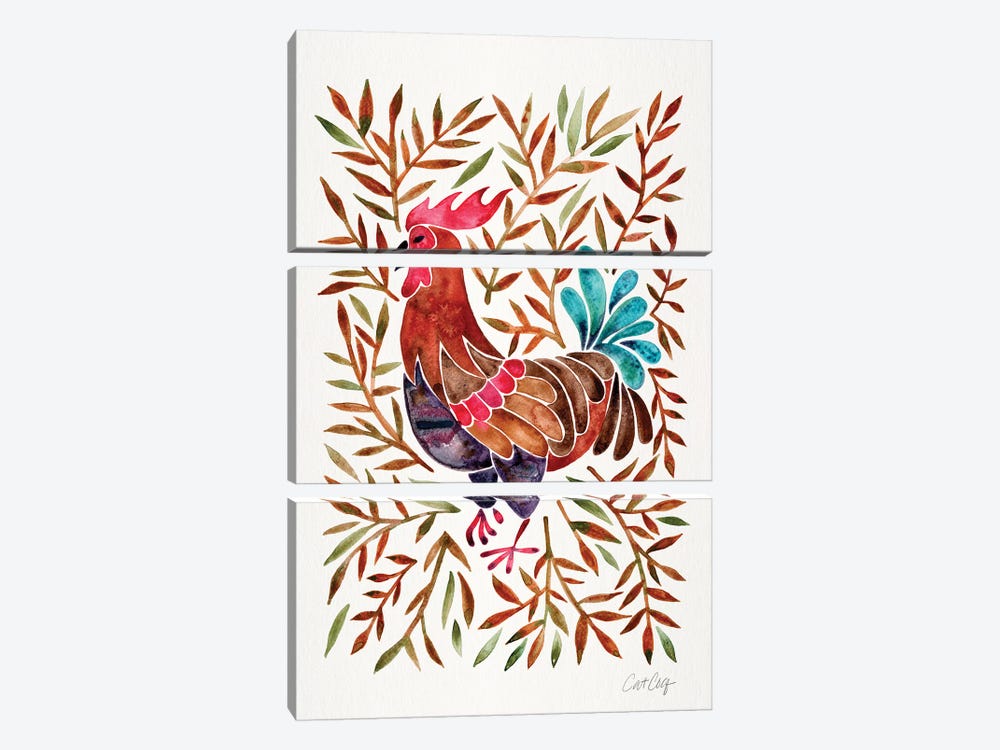 Brown Leaves Rooster by Cat Coquillette 3-piece Canvas Wall Art