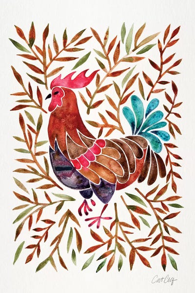 Chickens & Roosters: Brown Leaves Rooster by Cat Coquillette