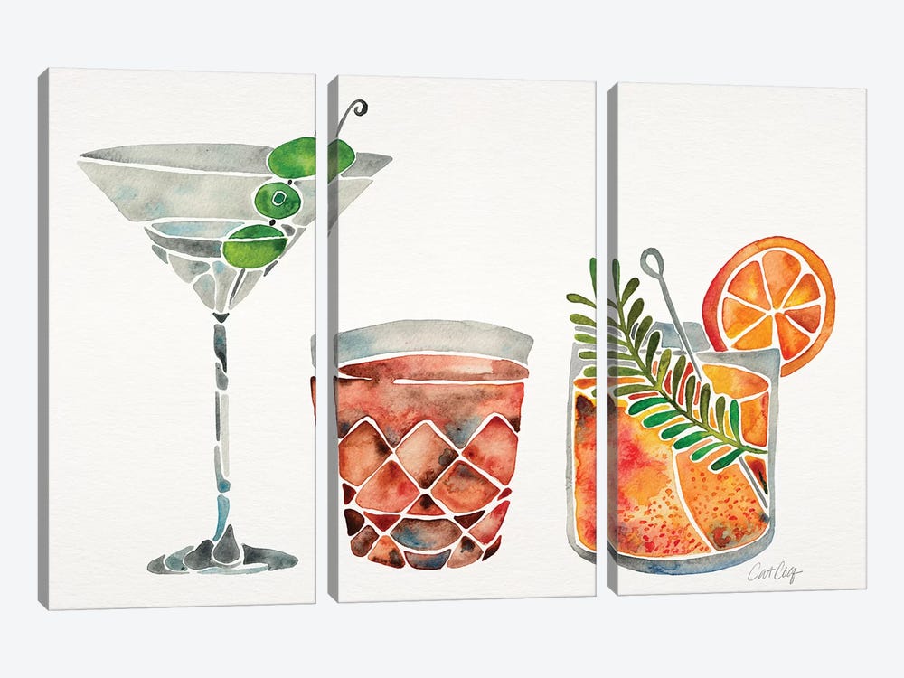 Classic Cocktails by Cat Coquillette 3-piece Canvas Art