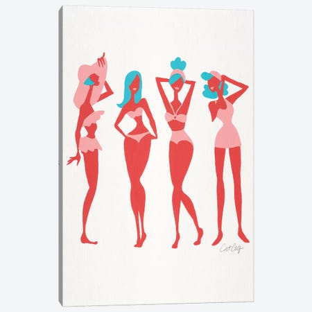 Coral & Cyan Beach Bombshells Canvas Print #CCE354} by Cat Coquillette Canvas Artwork