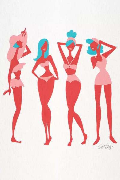 Women's Swimsuits: Coral & Cyan Beach Bombshells by Cat Coquillette