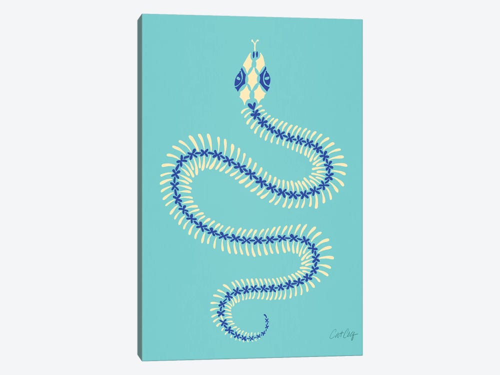 Cream & Blue Snake Skeleton by Cat Coquillette 1-piece Art Print