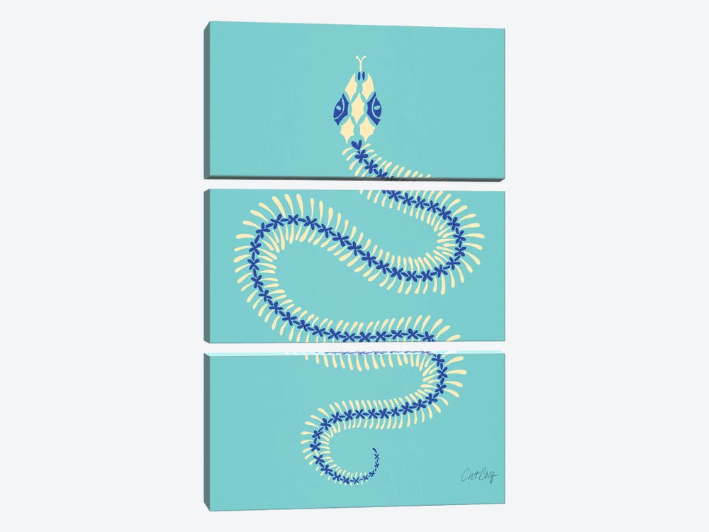 Cream & Blue Snake Skeleton by Cat Coquillette 3-piece Art Print
