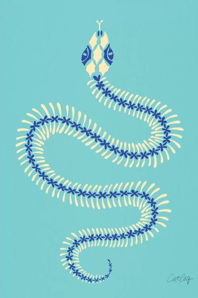 Snakes: Cream & Blue Snake Skeleton by Cat Coquillette