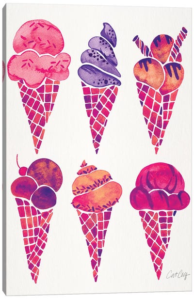 Fuchsia Ice Cream Cones Canvas Art Print - Ice Cream & Popsicle Art