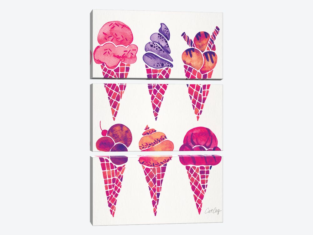 Fuchsia Ice Cream Cones by Cat Coquillette 3-piece Canvas Art Print